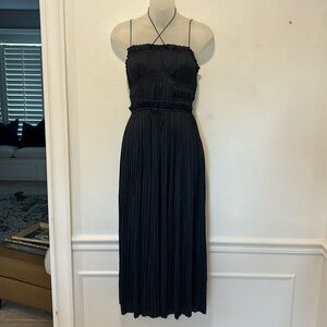 ULLA JOHNSON Black Midi Dress with Spaghetti Straps Ruching Size 4